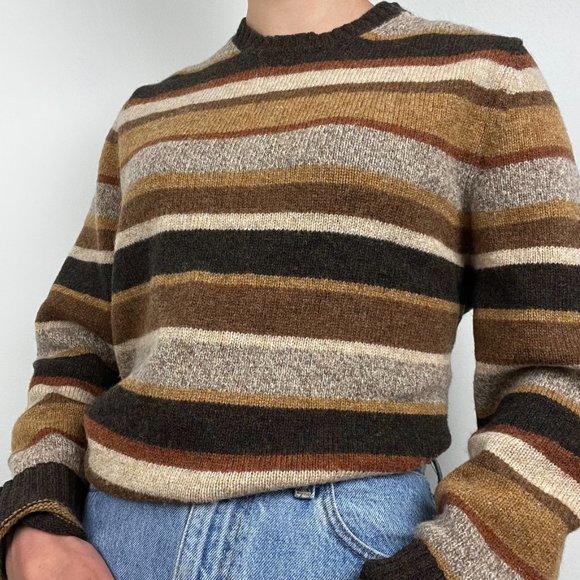 Vintage Striped Brown Brooks Brothers Wool Sweater - Picture 1 of 6